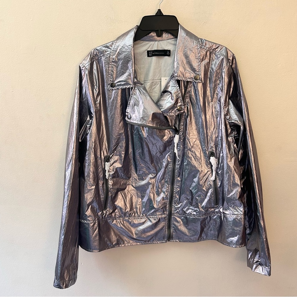 New York & Company silver metallic lightweight short jacket size XL new